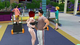 redhead gym slut takes double penetration from two guys in sims 4 hentai