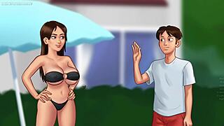 uhh stepmom's huge oppai wrap my stepsons monster cock for sloppy bj n footjob... summertime saga!!