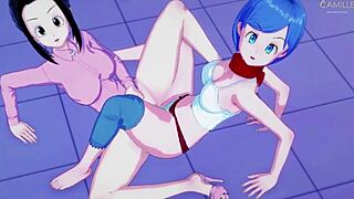 bulma and milk as horny dragon ball milfs enjoy wet lesbian action