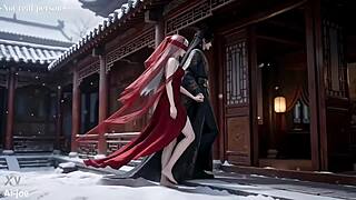 Beautiful White-Haired Masked Woman in Episode Two Takes Double Penetration Gangbang with Huge Cocks and Creampie Squirting