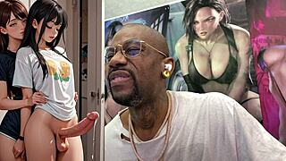 Thicc Trans Breast Girl Jerks Cock While Anime Cosplayer Anal Fucks