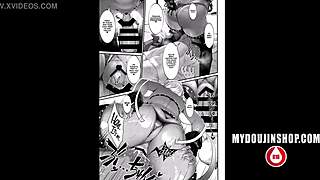 Anime girl's bikini barely holds massive tits under see-through denim tease