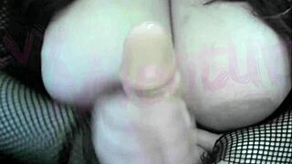 nerdy hotwife watches chubby hentai babe oil up her monster tits