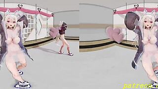 VR180 MMD Fuwamoco Dance Turns Wild in 3D Hololive Hentai Animation