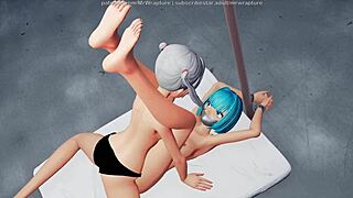 basement yuri bondage playtime gets wild with strap-ons and scissoring 😈🔗