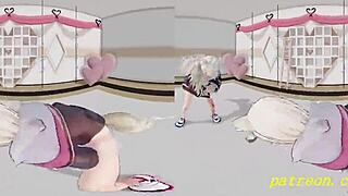 VR180 MMD Fuwamoco Dance Turns Wild in 3D Hololive Hentai Animation