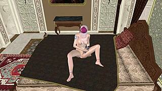 beautiful shemale strokes torch deep on bed in cute crossdressing 3d hentai