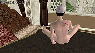 beautiful shemale strokes torch deep on bed in cute crossdressing 3d hentai