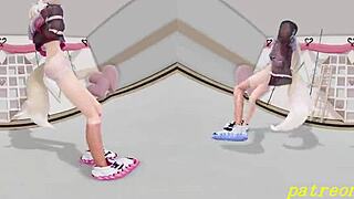 VR180 MMD Fuwamoco Dance Turns Wild in 3D Hololive Hentai Animation