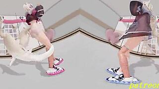 VR180 MMD Fuwamoco Dance Turns Wild in 3D Hololive Hentai Animation