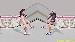 VR180 MMD Fuwamoco Dance Turns Wild in 3D Hololive Hentai Animation