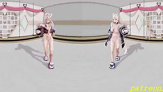 VR180 MMD Fuwamoco Dance Turns Wild in 3D Hololive Hentai Animation
