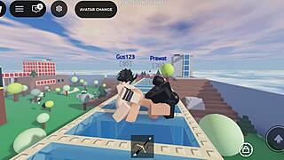 Two Big Dick Robloxians Spitroast Fat Ass Slut in Group Hentai
