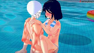 Ryuko Matoi Fucks In Bikini At Pool With Big Tits Oppai Fantasy
