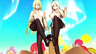 In this MMD hentai, dancing group strips to sneakers for wild sex orgy