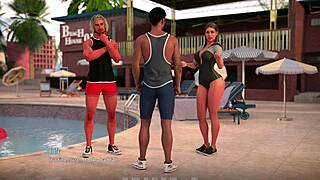 emily and john share a sweet beach kiss practice in dominos visual novel gameplay moment.