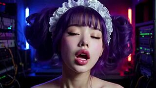 uhh that lovely asian girl in cyberpunk office room ai animation looks cool