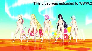 In this MMD hentai, dancing group strips to sneakers for wild sex orgy