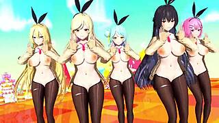 In this MMD hentai, dancing group strips to sneakers for wild sex orgy