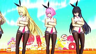In this MMD hentai, dancing group strips to sneakers for wild sex orgy