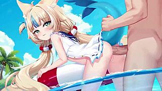 shark girl fucks cutely on the beach outdoors