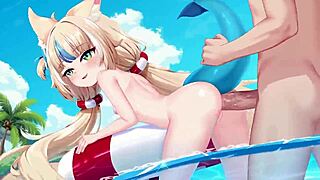 shark girl fucks cutely on the beach outdoors