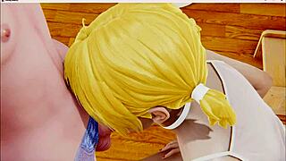 two femboys in yaoi cosplay give blowjobs then take anal creampies