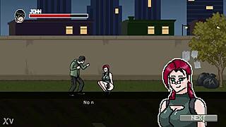 hentai game with hot red haired lady and her hero