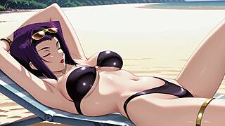 faye valentine sunbathing turns into beach sex with giant