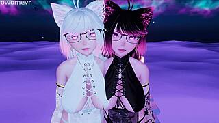 two horny catgirls fuck you in extraordinary pov threesome