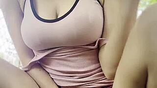 Hentai milf hides in backyard for sweaty fingerbang session