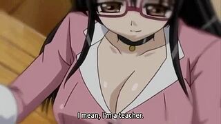 Hentai teen fucks two girls on beach with glasses