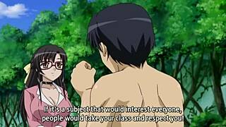 Hentai teen fucks two girls on beach with glasses