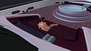 beautiful girl masturbates with cucumber on boat to orgasm