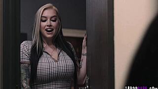 inked blonde seduces black stud in office