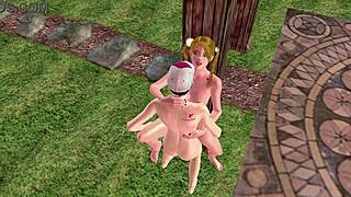 animated 3d shemale cartoon porn gorgeous shemale fucking girl pussy and ass standing against pillar