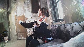 Sofi changes into anime cosplay costume for hidden photo shoot