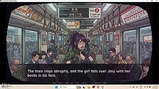 bored man gets sex in an underground subway bathroom