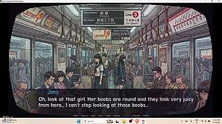 bored man gets sex in an underground subway bathroom