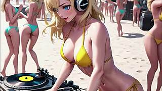 horny anime dj threw a sexy beach party