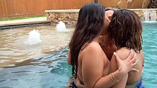 Women enjoy time together in pool