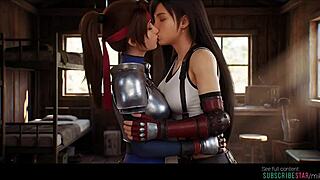 tifa lockhart shares a passionate kiss with jessie