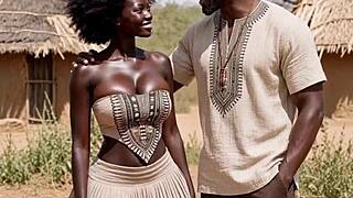 Black ebony horny sweet young 18+ african sexy nigerian teen 18+ raw sex fucked by an old elderly man in public farm village to pay her debt ai generated