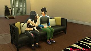 Сасуке чука жена си Саскура и любовницата Хината в тройка, докато Наруто гледа аналното действие