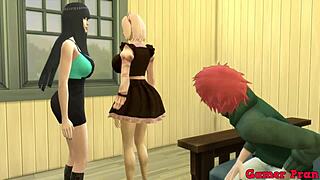 Сакура и Хината в дикой тройке с Сасори в спальне