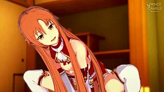 Sexo POV salvaje de Asuna en habitación de aldea online con acción SAO