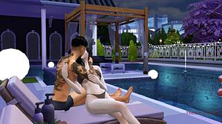 Маленькая шлюха изменяет мужу с красавчиком у бассейна