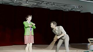 Plná míra scéna 02: Animovaný výprask v 3D venku veřejná ponížení s podpatky a bičováním