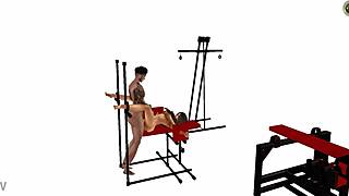 BDSM stroj ji svazuje v pozici 3 pro hardcore mučení nábytkem