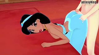 Принцеса Жасмин дава POV свирка с големи цици смучене